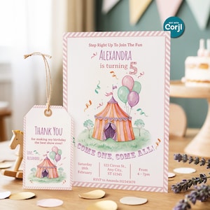 Circus Birthday Invitation | Carnival Theme Party | Editable Corjl Template | Big Top Circus | Instant Download | Colorful Celebration