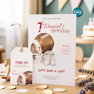 Rugby Birthday Invitation | Sports Party Theme | Editable Corjl Template | Rugby Ball Field | Instant Download | Sports Celebration
