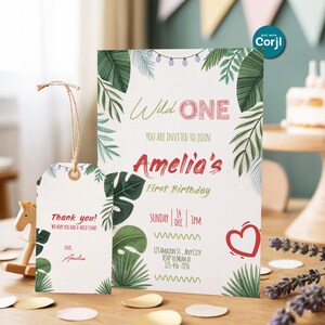 Jungle Birthday Invitation | Green Botanical Theme | Editable Corjl Template | Tropical Leaves | Instant Download | Nature Party