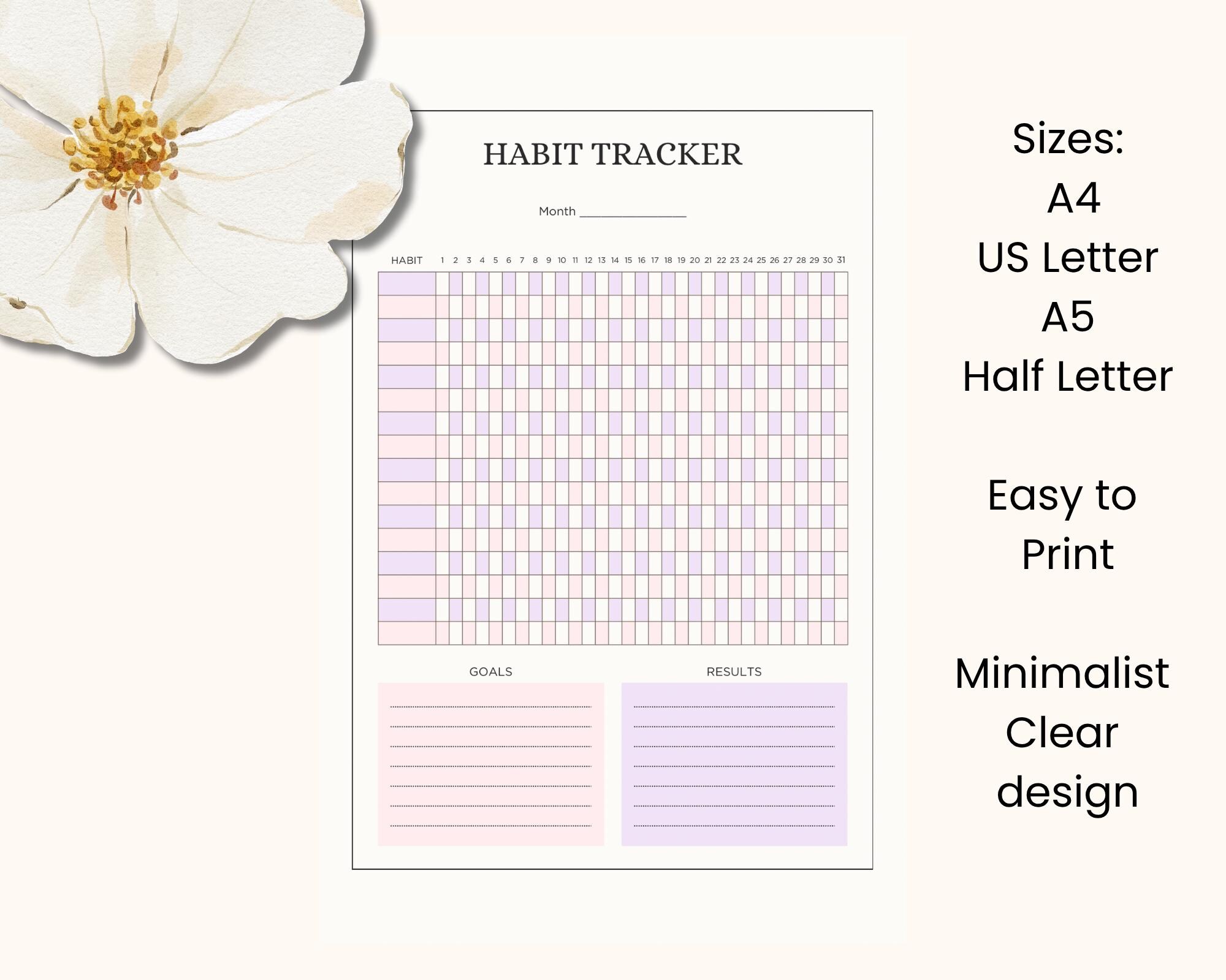 Aesthetic Habit Tracker Printable PDF – Minimalist Pastel Planner, A4 ...