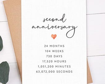 Second Anniversary Card, 2nd Anniversary Card For Her, For Him, For Wife, For Girlfriend, Romantic Two Year Card