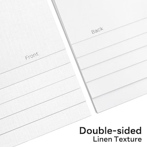 May include: Close-up of white paper with a linen texture. The text "Front" and "Back" are visible on the paper. The bottom of the image reads "Double-sided Linen Texture".