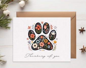 Floral  Pet Sympathy Card, Floral Paw Card, Dog Sympathy Card, Pet Loss Gift, Loss of Dog Card, Loss of Cat Card, Thinking of You