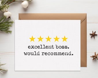Funny Excellent Boss Card, Playful Boss's Day Gift, Funny boss's day card, 5 star boss Card, Boss retirement card, New job card