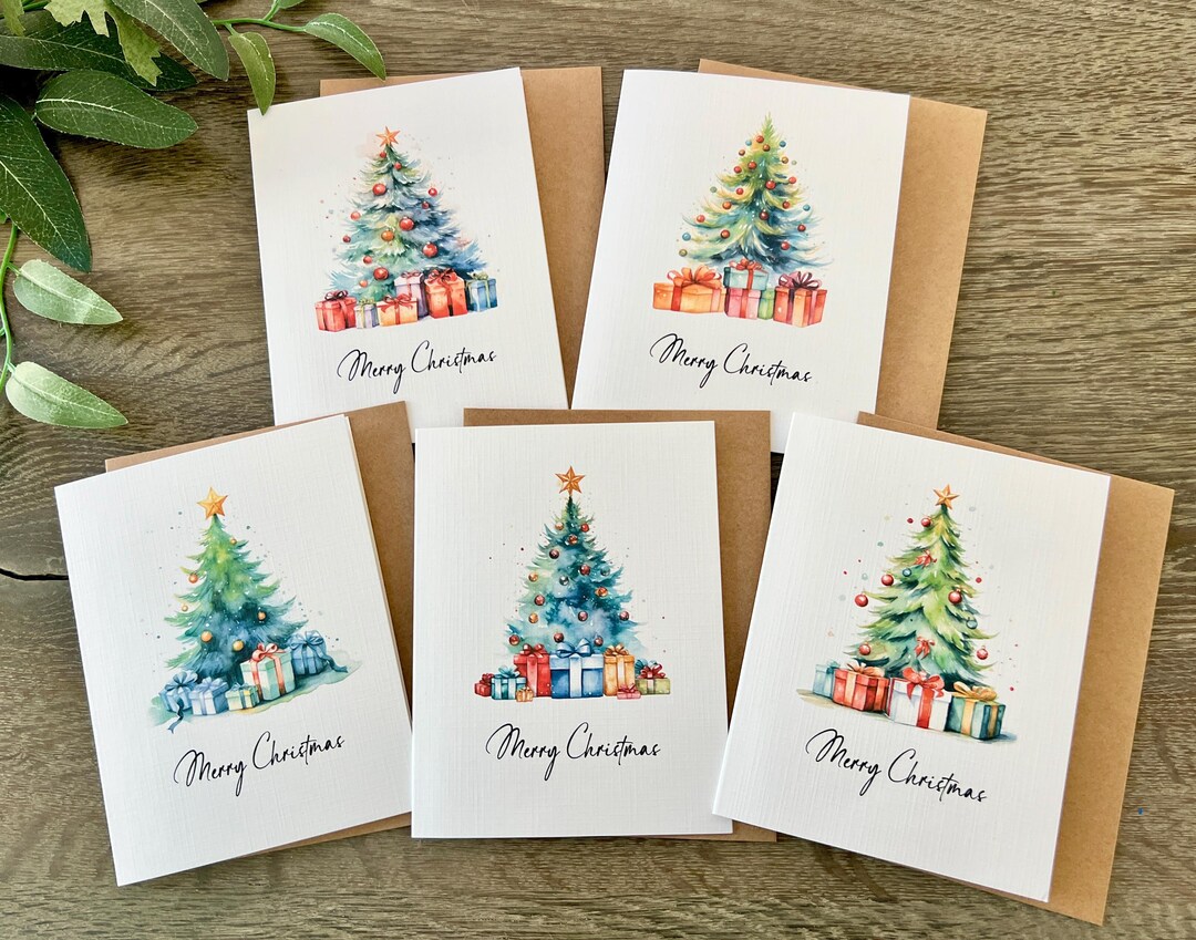 Watercolor Christmas Cards Set of 5 | Watercolor Holiday Greeting Cards ...