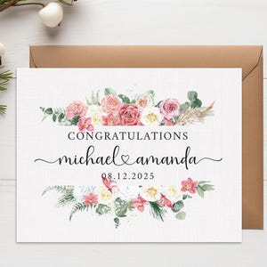 Personalized Wedding Card: Custom Congratulations on Linen Cardstock