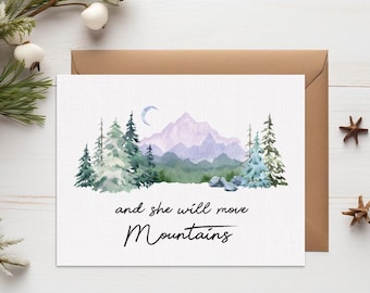 She Will Move Mountains Graduation Card: Encouragement Greeting Card