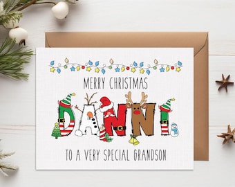 Personalized Christmas Card for Kids, Holiday Card with Name from Grandparents, Granddaughter Grandson, Xmas card for family or friends