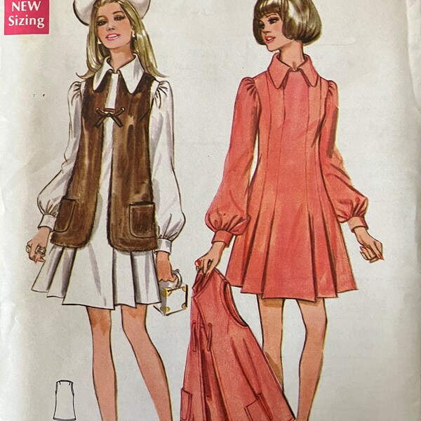 Vintage Butterick swing style dress with vest pattern 5563 uncut