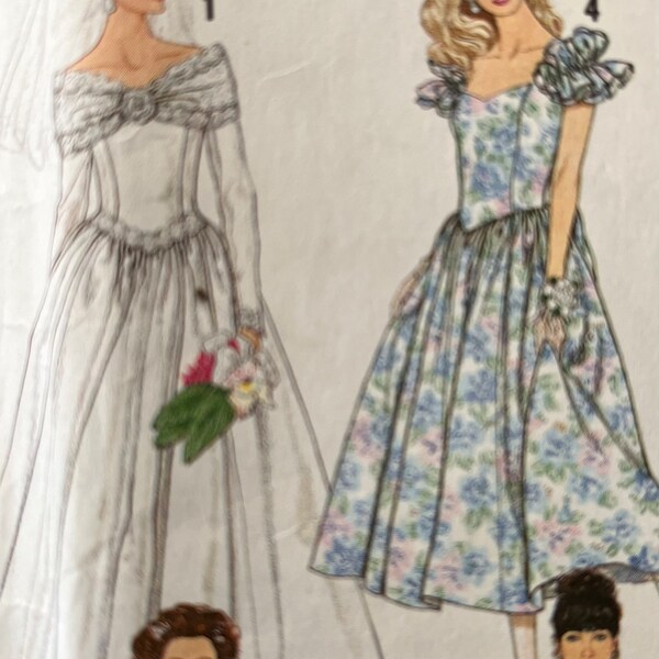 Romantic, vintage, Simplicity, wedding gown, and bridesmaids pattern 7055 uncut by designer, Jessica McClintock