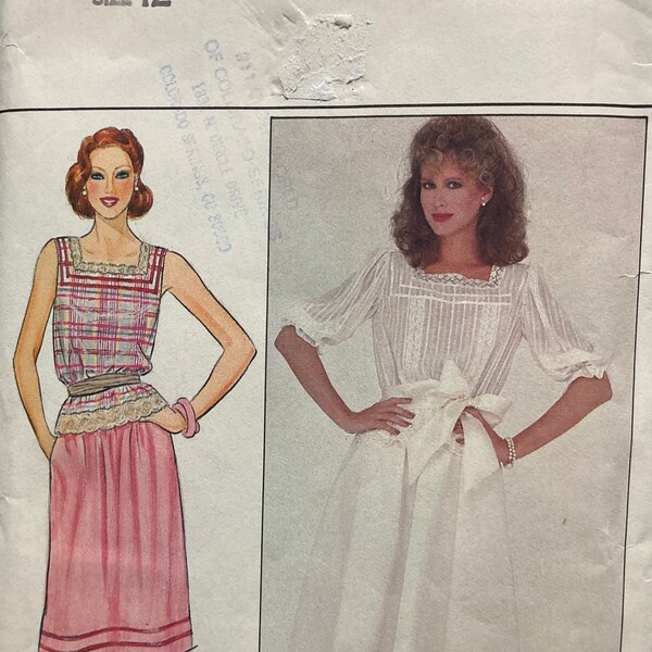 Romantic Vintage Butterick lace trim blouse and skirt pattern 4378 uncut