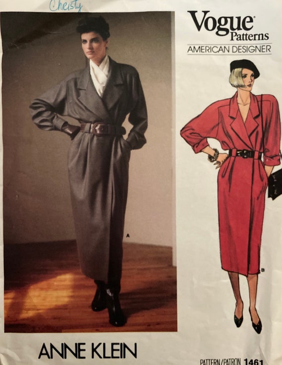 Vintage Vogue American Designer Anne Klein Coat Dress Pattern 1461 