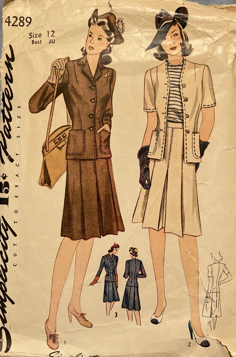 Vintage 1940s Simplicity Suit Pattern 4289 Etsy