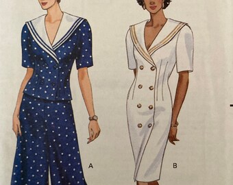 Vintage Butterick sailor style, double breasted, slim dress pattern 5255 uncut