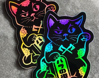 Rose City Kitty maneki neko hologram (2 stickers)