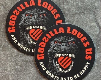 Godzilla Loves Us - Antifascist (2 stickers)