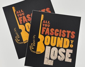 All You Fascists Bound To Lose (woodblock style) stickers