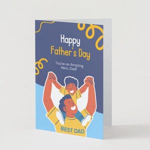 Cartão de Dia dos Pais para Imprimir - Saudação do Melhor Pai Herói - Download Digital