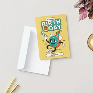 Cartão de Aniversário Retrô | Imprimível de 4 Páginas – Download Digital Divertido e Colorido