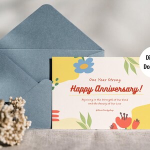 Tarjeta digital de feliz aniversario - Tarjeta imprimible para primer aniversario - Linda tarjeta minimalista de amor para parejas - Descarga instantánea