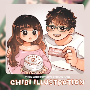 Cyfrowy niestandardowy styl Chibi Manga, słodka kreskówka, idealny prezent rocznicowy dla chłopaka/dziewczyny/męża/żony/rodziców