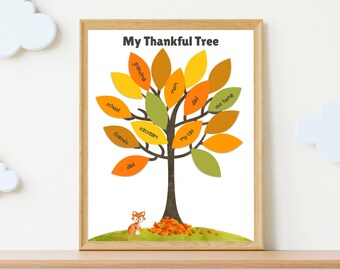 Kids Thankful Tree Craft Activity, a Printable Fall Gratitude  Project (2 sizes, PDF Download)