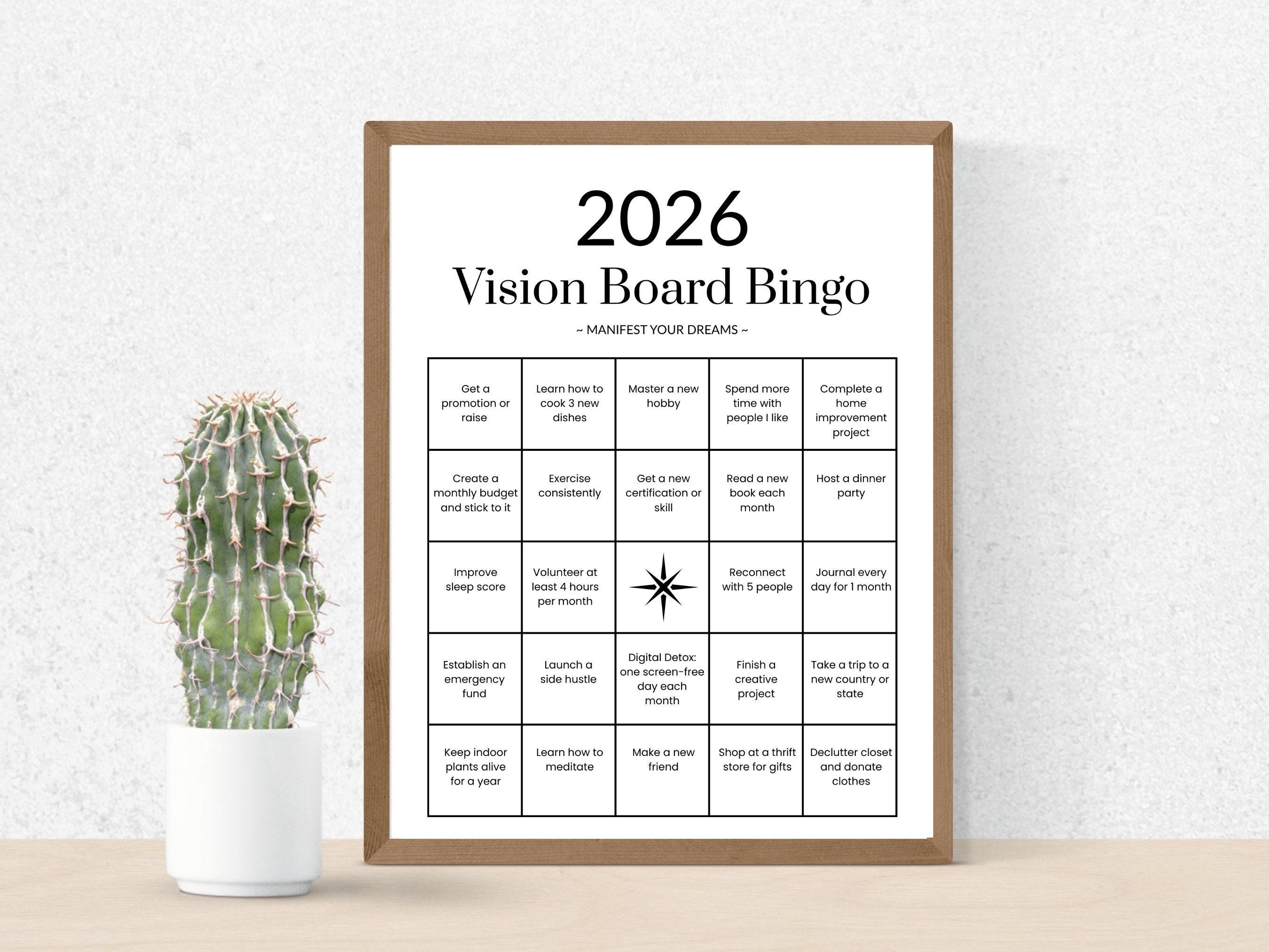 2026 Vision Board Bingo Printable, Editable Canva Template, New Year ...