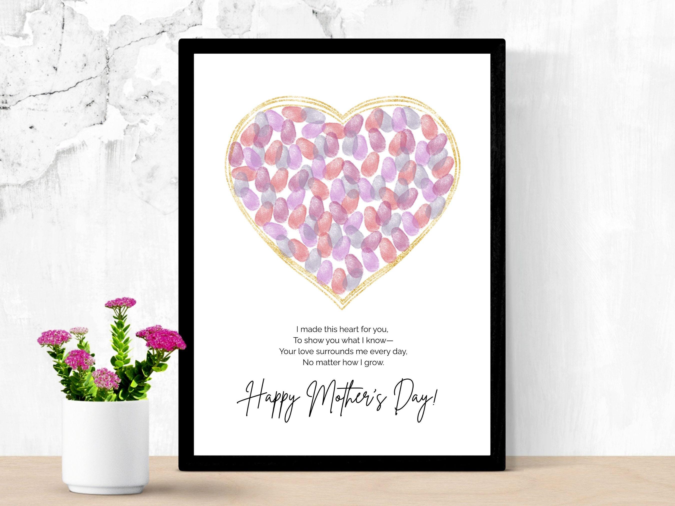 Mother's Day Fingerprint Art Printable, Heart Template with Poem,…