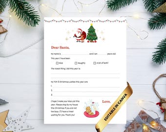 Editable Letter to Santa Claus Christmas Wishlist (PDF File Download and Canva template)