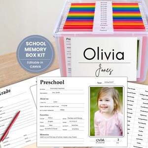 Kids School Memory Box Kit with Cover Pages, File Tabs and Name Labels, Kids Milestone Box Sheets, Editable Memory Box Templates
