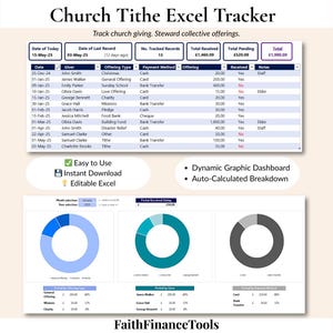 Church Tithe Tracker Excel | Church Giving Spreadsheet | Donation Log & Dashboard | Christian Finance Tool | Instant Download | PDF Guide