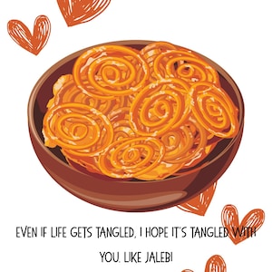 Jalebi Love Card – Funny Indian Food Pun Greeting – Tangled with You – Cute Desi Romantic Card for Anniversary, Valentine’s or Just Because