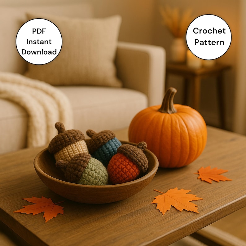 Rustic Crochet Acorn Pattern + Row Tracker PDF | Farmhouse Fall Decor ...