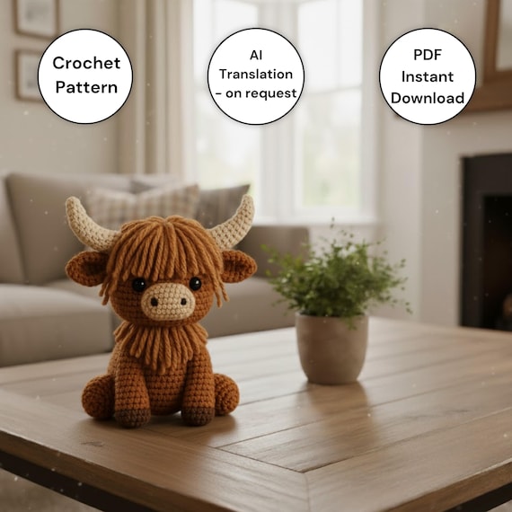 Cow Plush Crochet Pattern | Crochet Highland Cow | Stuffed Highland Cow Amigurumi | Scottish Cow Crochet PDF