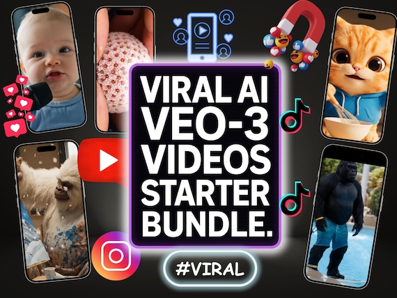 Viral VEO-3 Videos Starter Bundle pdf Guide for TikTok and YouTube, Viral Hooks, ASMR, Monetization, Ready Video Library, JSON Prompts
