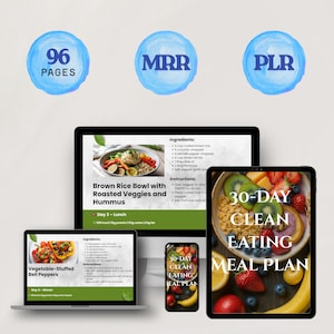 30-Day Clean Eating Meal Plan – Printable PDF| Healthy Eating Recipes + Nutrition Info | A4 Instant Download | PLR Included | Resell
