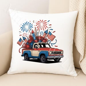 4th of July Truck PNG – Vintage Patriotic Truck with Flags Clipart for Sublimation, Retro USA Pickup, Cricut Independence Day Design