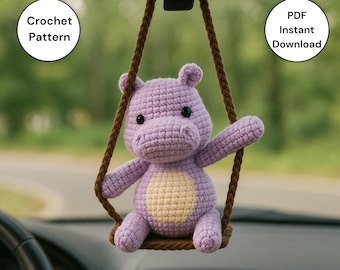 Hugo l'hippopotame qui se balance – Motif au crochet d'hippopotame Amigurumi | Peluche animal à faire soi-même | Hippopotame fait main | Hippopotame au crochet PDF