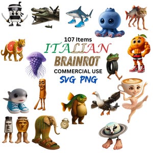 Italian Brainrot 107 PNG & SVG  Bundle – Design Bundle, Tung Tung Sahur, Tralalero Tralala, Clipart Png, Digital Stickers, Viral Meme, HQ