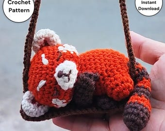 Motif au crochet Panda roux - Mochi le panda roux qui se balance | Miroir de voiture Amigurumi en peluche PDF