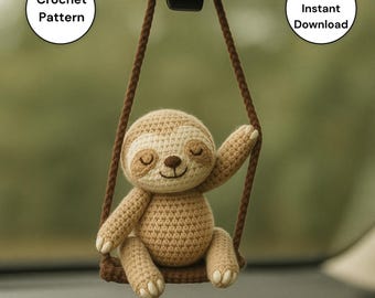 Sam the Swinging Sloth – Easy Crochet Sloth Pattern | Amigurumi Sloth Plush | Crocheted Baby Sloth | Car Mirror Hanger | Swinging Sloth PDF