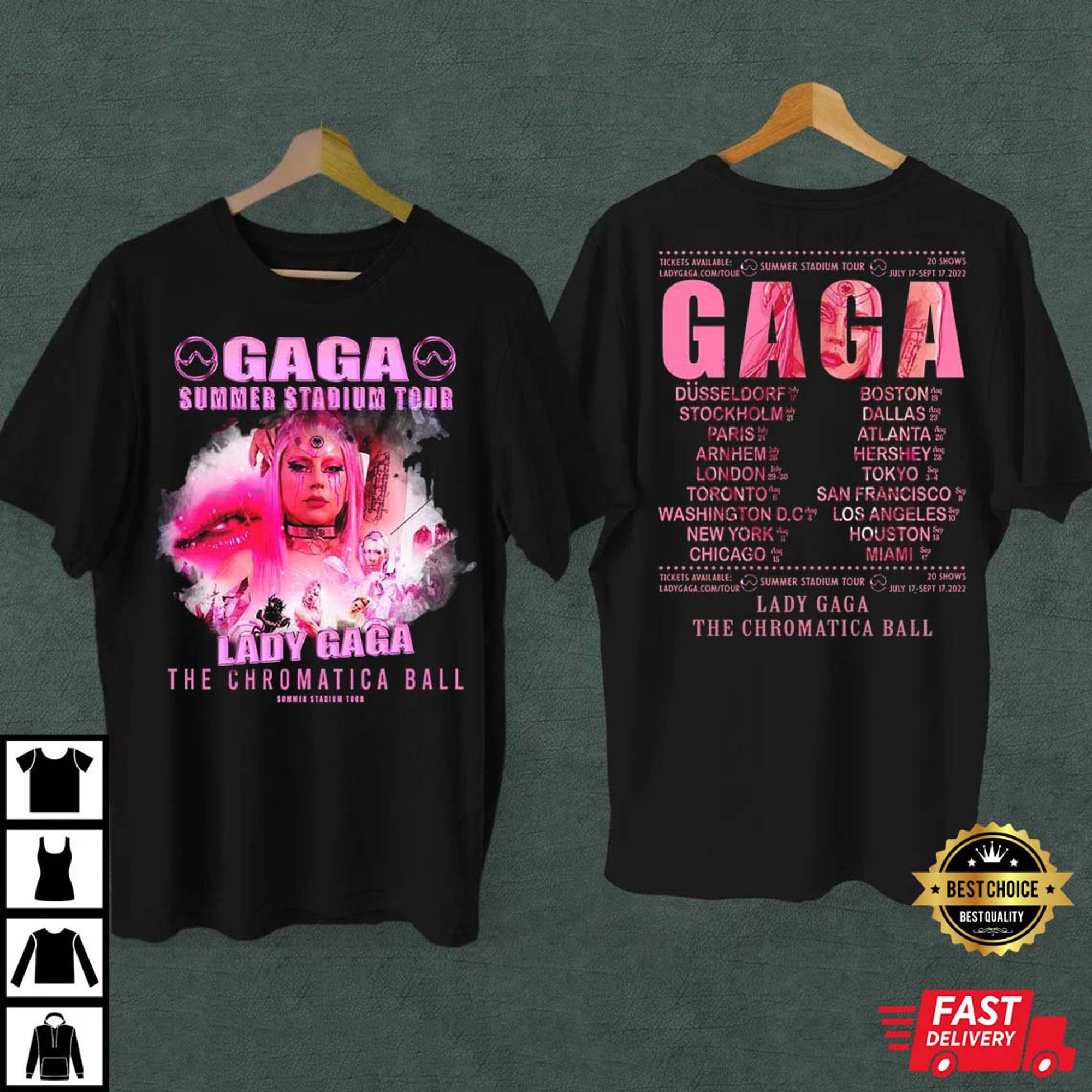 Discover Lady Gaga The Chromatica Ball Tour zweiseitiges T-Shirt