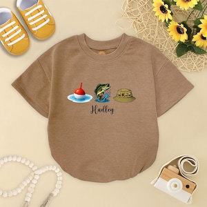 Personalized Fishing Baby Romper Short Sleeves, Bobber And Fish Baby Bodysuit, Fishing Outdoor Baby Romper, Fishing Lover Gift