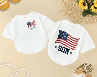 Personalized Usa Flag Baby Romper, 4Th Of July Baby Bodysuit, Father's Day Gift