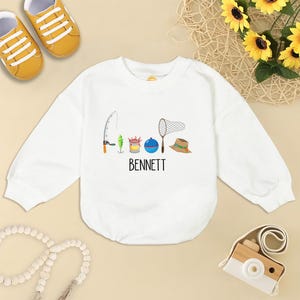 Personalized Fishing Baby Romper Short Sleeves, Baby Boy Fishing Romper, Fishing With Daddy Bodysuit, Fishing Baby Clothes