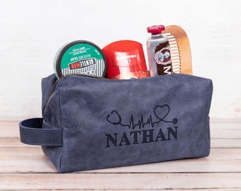 Engraved Leather Dopp Kit for Doctor, Physician Grooming Kit, Medical Professor Gift, Custom Travel Toiletry Bag, Practitioner Grooming Bag