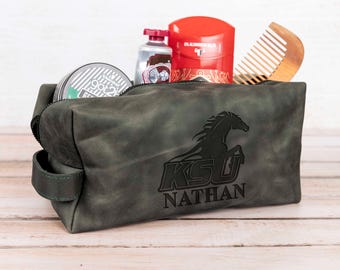 Personalized Kentucky State Dopp Kit, KSU Themed Travel Bag, Leather Toiletry Bag, Bluegrass State Love, Groomsmen Bathroom Organizer