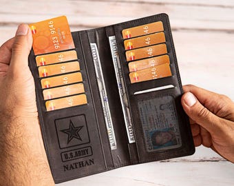 Monogrammed Military ID Wallet, Tactical Card Holder with Engraved Name, Gifts for Veterans, Patriotic Travel Bi Fold, Army Graduation Gift