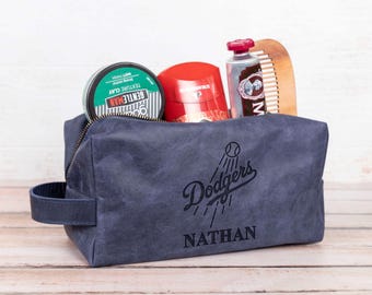 Custom Dodgers and Lakers Dopp Kit, Leather Pouch for Baseball, Travel Organizer for Sports Fan, Senior Night Gift, Basketball Fan Gift