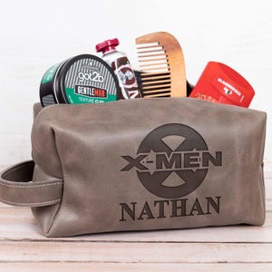 Valentine Day Gift for Deadpool X-Men Inspired Dopp Kit, Leather Toiletry Bag, Superhero Fan Boyfriend Gift, Comic Fan Travel Bag image 5